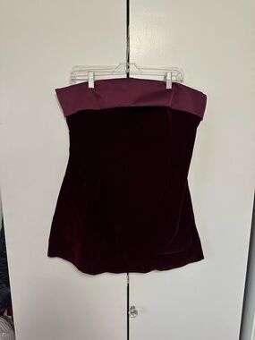 Strapless Velvet Cocktail Dress with Contrast Foldover Top - Burgundy
